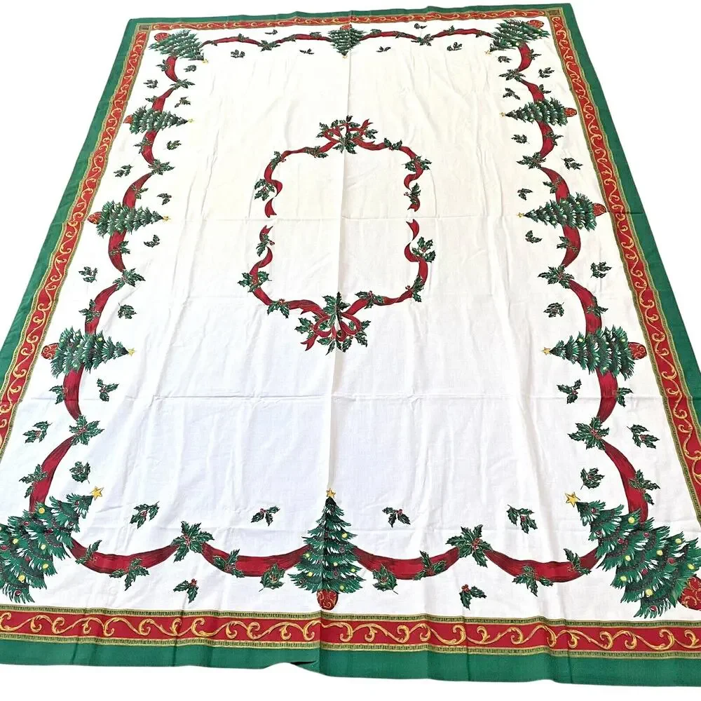 Christmas Tablecloth Cotton Blend Festive Holiday Table Cover Large Rectangle